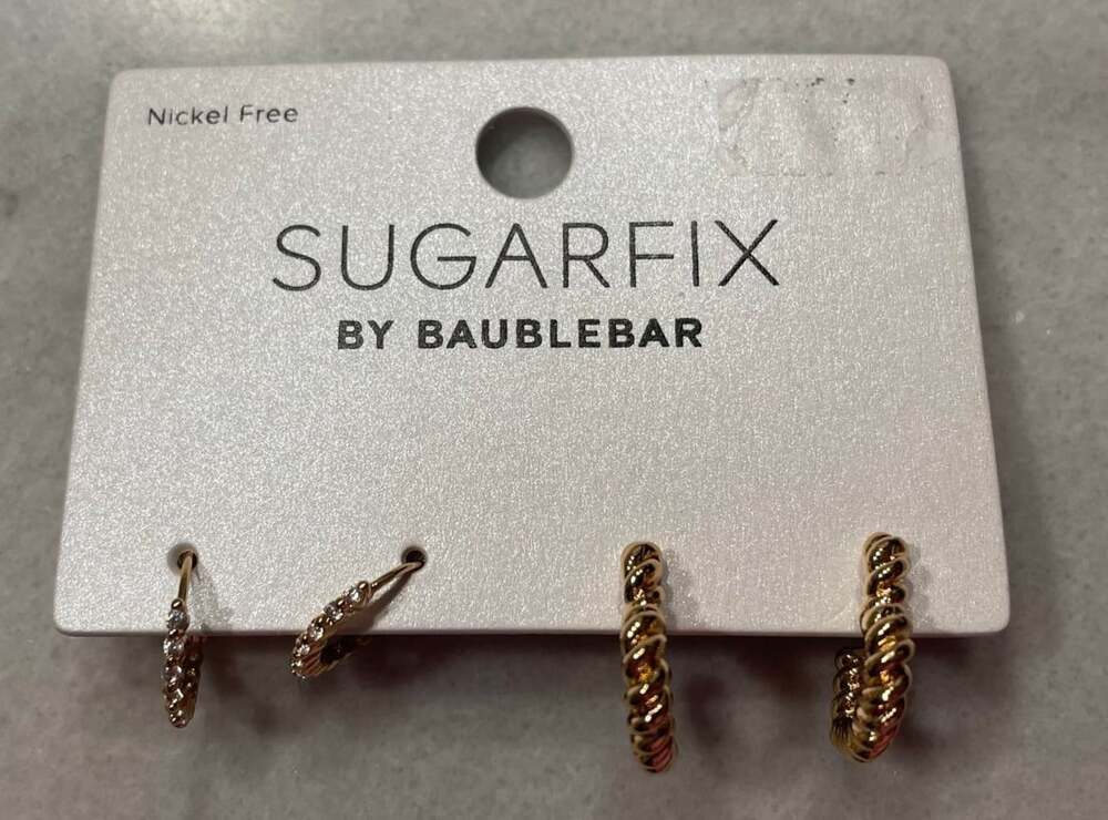 Sugarfix BaubleBar Mini Rhinestone Hoop Twisted Heart Hoop Earrings Huggies